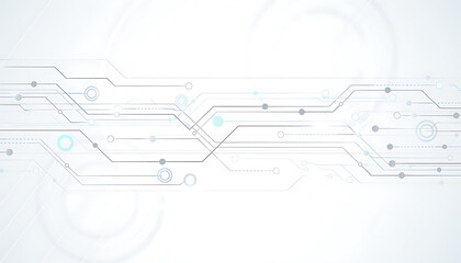 Fototapeta premium Abstract geometric circuit connections in light blue and white on a white background, line