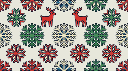 Festive winter pattern with colorful snowflakes and charming reindeer illustrations © bayu