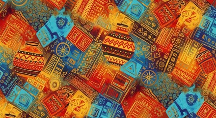 Fototapeta premium Vibrant geometric mosaic pattern texture background. Colorful abstract art design for digital printing and creative projects.