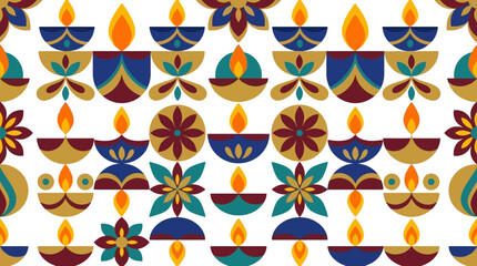 Stylized Diwali lamp and flower motif creates a vibrant festive pattern © bongo