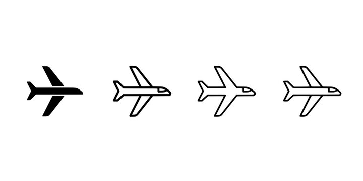 Airplane Icons in a Row Each with Different Styles and Designs Featuring Icon, Style, Design with Vector and Illustration