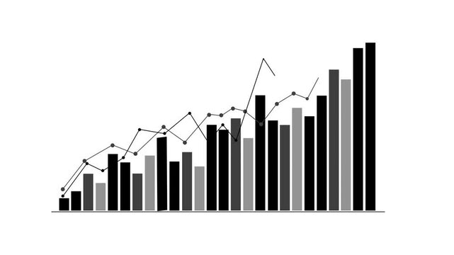 Bar chart with rising and falling bars and a line graph animation, Financial business data and financial growth animated