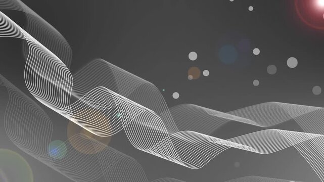Abstract background with flowing translucent wave lines and bokeh light orbs animation