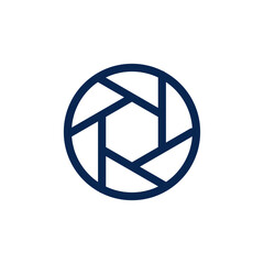Obraz premium Navy blue camera shutter icon with minimalist geometric lines