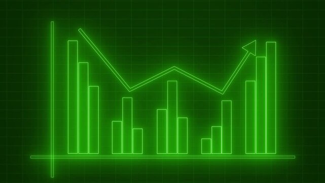 Neon glowing bar chart and line graph futuristic financial data visualization animation