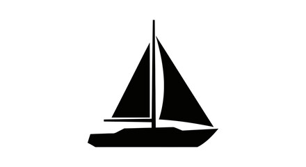 Fototapeta premium Minimalist black silhouette icon of a sailboat on white background.