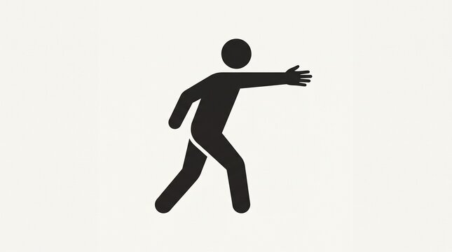 Black Human Silhouette Extending Arm Forward in Dynamic Standing Pose Isolated on White Background, Representing Communication, Guidance, Greeting, Direction, Human Interaction, Body Language, Movemen