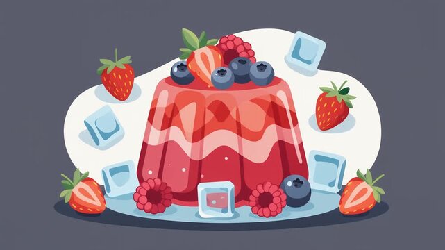 Berry jelly dessert with fresh fruit. Sweet gelatin pudding with berries.