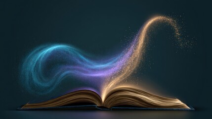 Golden and blue light swirls rising from book © musthofa