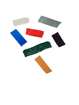 Colorful duct tape strips, adhesive repair tape pieces in red blue green orange, DIY craft and fix-it supply photo isolated PNG with Transparent Background