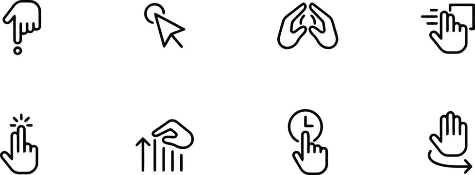 Flat icons of hand gestures and mouse clicks