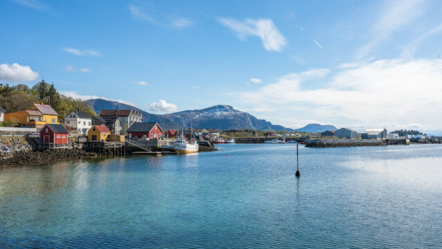 View to houses at the water in Br?nn?ysund, Norway