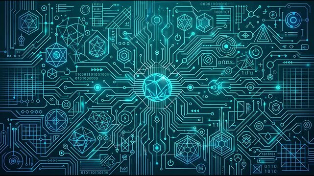 Futuristic glowing blue circuit board and digital motherboard tech background