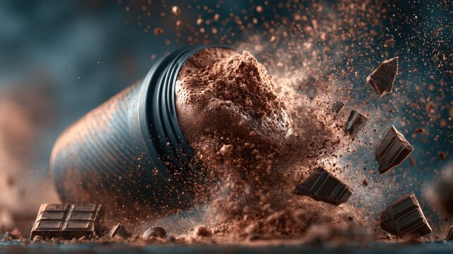 Chocolate Protein Powder Explosion with Dark Chocolate Pieces and Sports Supplement