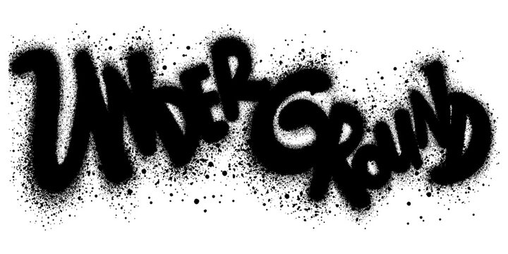 Graffiti underground text sprayed in black over white.