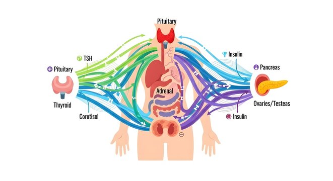 Colorful anatomical diagram of human digestive system organs.