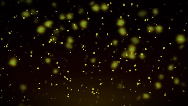 Golden particle background, shimmering yellow light particles, abstract bokeh effect, festive glitter overlay, elegant motion graphics for celebrations and events