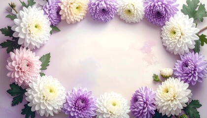 淡いパステルカラーの菊の花が彩る上部フレーム。優しい光が差し込む背景素材