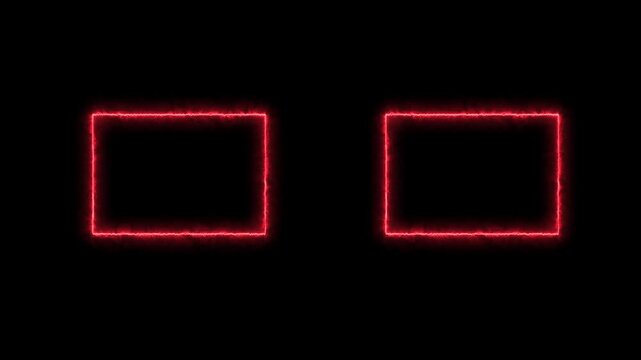 Two Rectangle neon box or glowing neon frame background, Square rectangle picture frame glowing neon animation on black background. 4k.