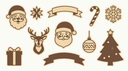 Vintage Christmas sticker set featuring Santa Claus reindeer and holiday design elements © erna