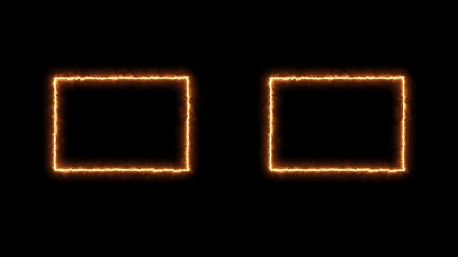 Two Rectangle neon box or glowing neon frame background, Square rectangle picture frame glowing neon animation on black background. 4k.