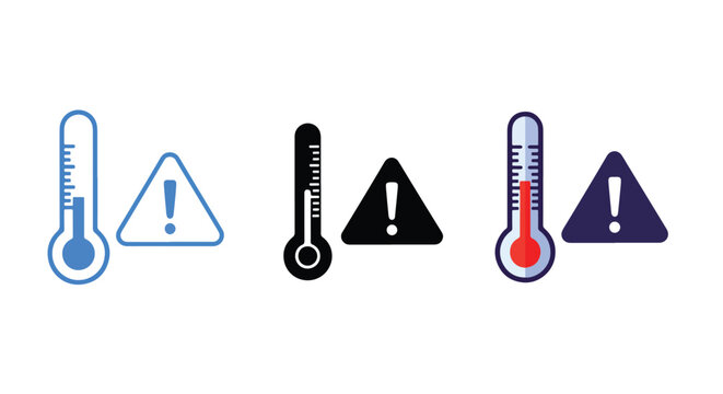 Thermometer and warning sign vector icons: Line and glyph solid icon and logo template - Clipart, sticker - icon set