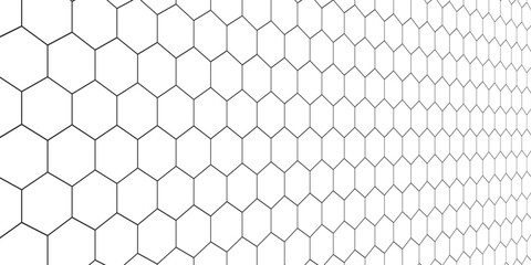 Fishing or soccer net. Repeated hexagon pattern. Black wired mesh texture isolated on white background. Metallic or fabric fence, cage or lattice structure. Vector graphic Illustration. © Aripin Conk
