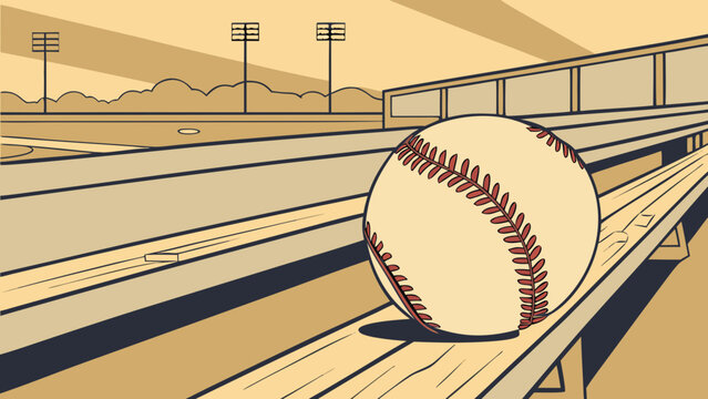 Baseball on Stadium Bleachers Illustration in Retro Style