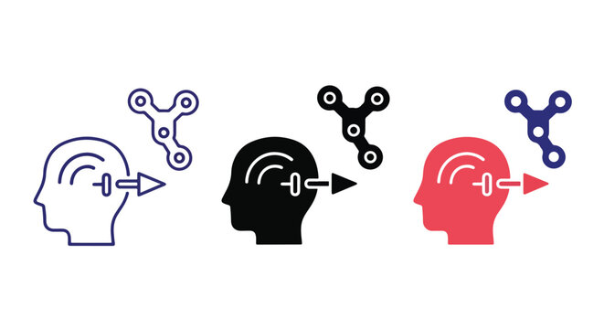 Human head with spinning gear icon set: Glyph solid icon - Editable modern style icon - Clipart, sticker - icon set - Clipart