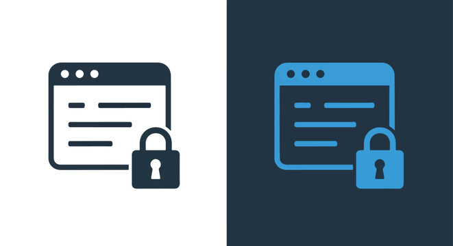 Web browser security lock vector icon: Glyph and solid icon set - Icon vector - logo icons. Blue, Black and white icons