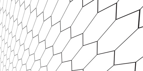Fishing or soccer net. Repeated hexagon pattern. Black wired mesh texture isolated on white background. Metallic or fabric fence, cage or lattice structure. Vector graphic Illustration. © Aripin Conk