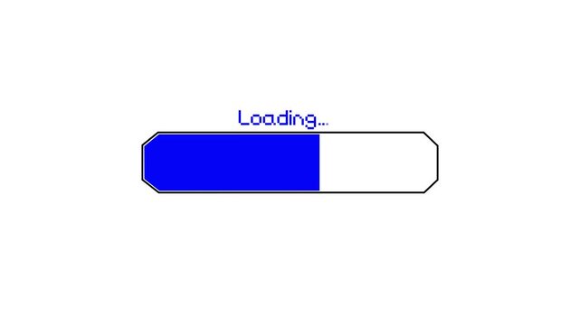 Animation of Abstract loading, processing or buffering bar, pixel art with loading text and blinking dots. 4k.