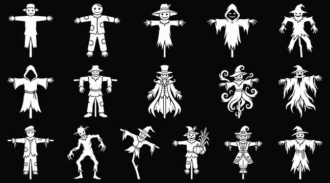 Spooky halloween vector bundle 15 unique scarecrow ghost illustrations for festive designs