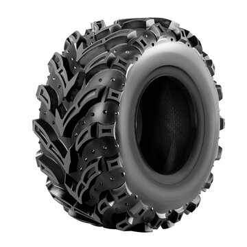 ATV TIRE  , Aggressive Mud Terrain Off-Road Tire side view Isolated on transparent Background.