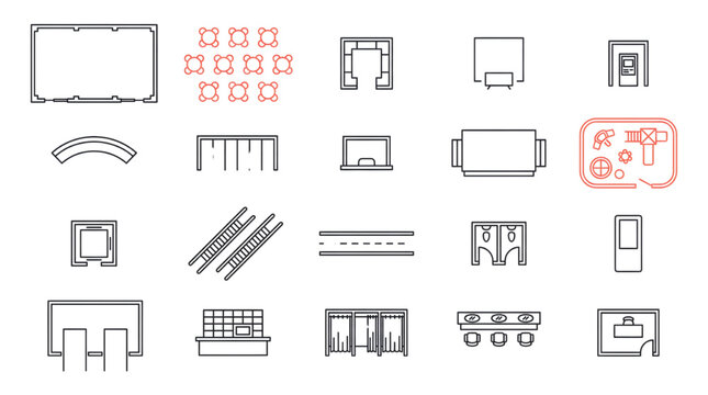 Shopping mall retail floor plan vector icons
