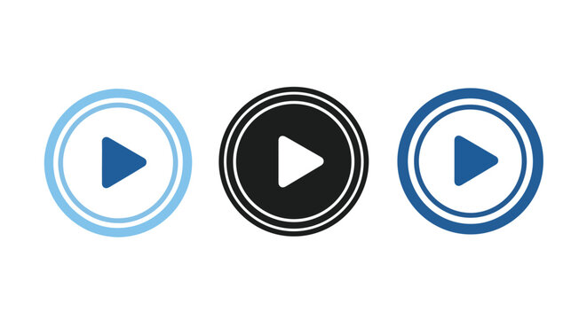 Play button media player vector icon set: logo icons vector set. Blue, Black and white icons
