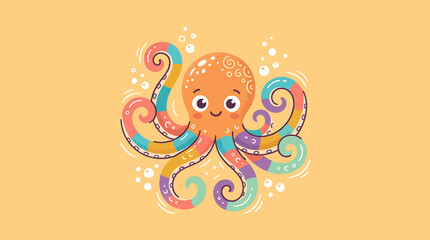 Colorful cartoon octopus with swirling tentacles. © Valdy