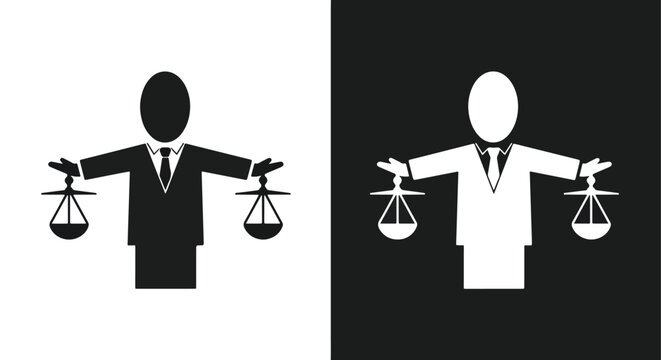 Professional legal scale icon set: Glyph and solid icon set - Icon vector - logo icons. Blue, Black and white icons