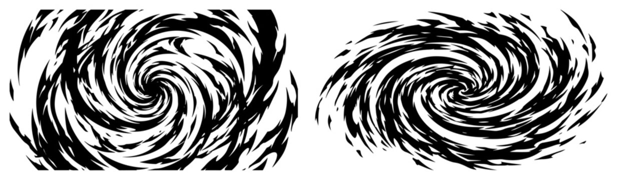 Spiral vortex swirl and circular radial dynamic waves in abstract black and white vector style