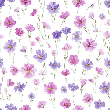 Cute feminine watercolor seamless pattern with wildflowers