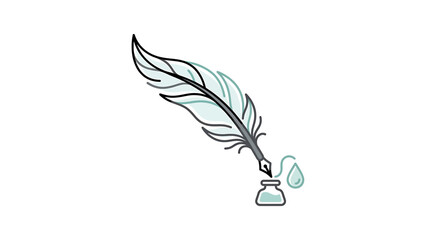 Elegant feather quill with inkwell illustration. © Mubari
