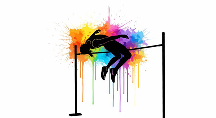 Obraz premium High Jump Athlete Silhouette with Vibrant Watercolor Splatter Effect