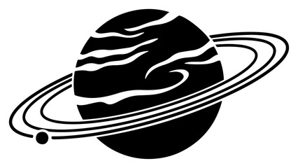 Planet Saturn with planetary rings in stylized black and white retro space design © Camel