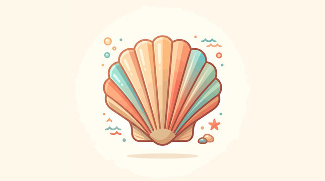 Colorful seashell with starfish and bubbles.