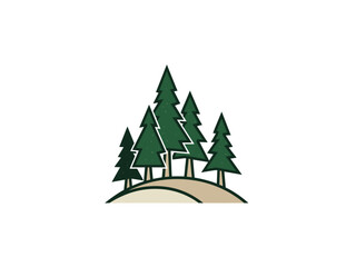 Obraz premium Nature Logo Design Featuring Pine Trees on a Hill, Graphic Illustration, Outdoor Environment