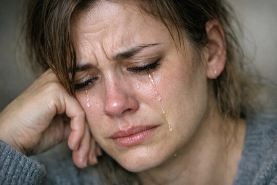 A person with a sorrowful look, possibly emotional or upset