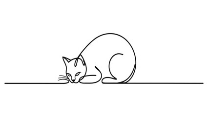 Continuous single line drawing of a cute cat sitting down looking at the floor © Sapna Rani