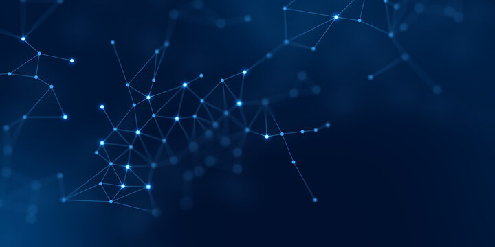 Abstract Glowing Blue Digital Network Connection Background with Connected Nodes and Copy Space Design