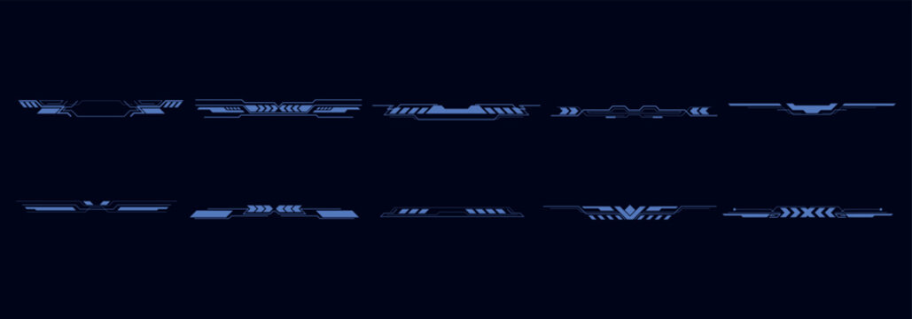Set of futuristic blue digital interface elements for sci-fi user interface design projects.