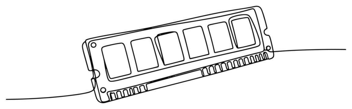 Computer RAM memory module drawn in continuous single line art style